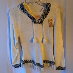 100% Baby Alpaca White Hooded Sweater Size S NWT